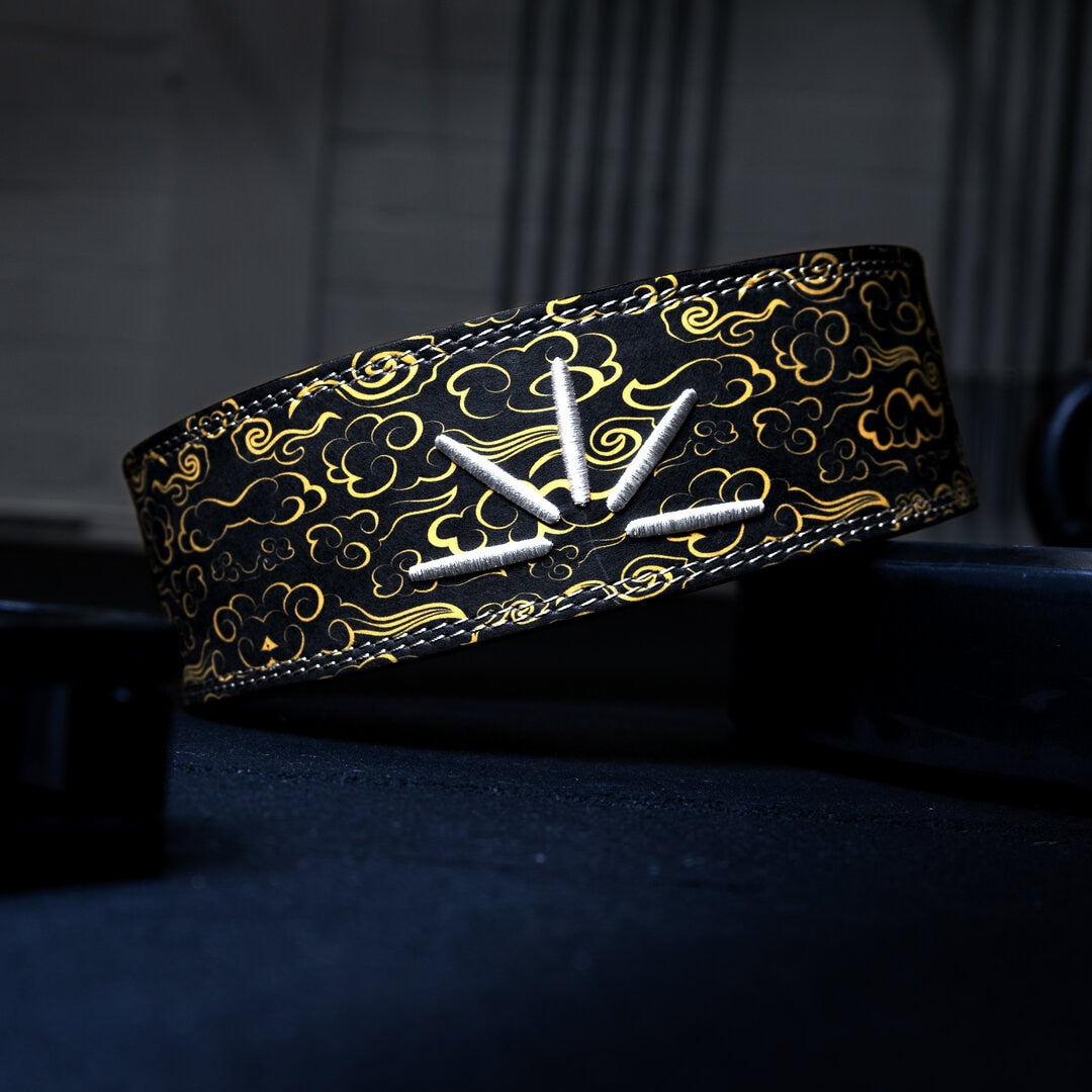 Gult Trackfie lever belt set bagfra med bæltet på skrå