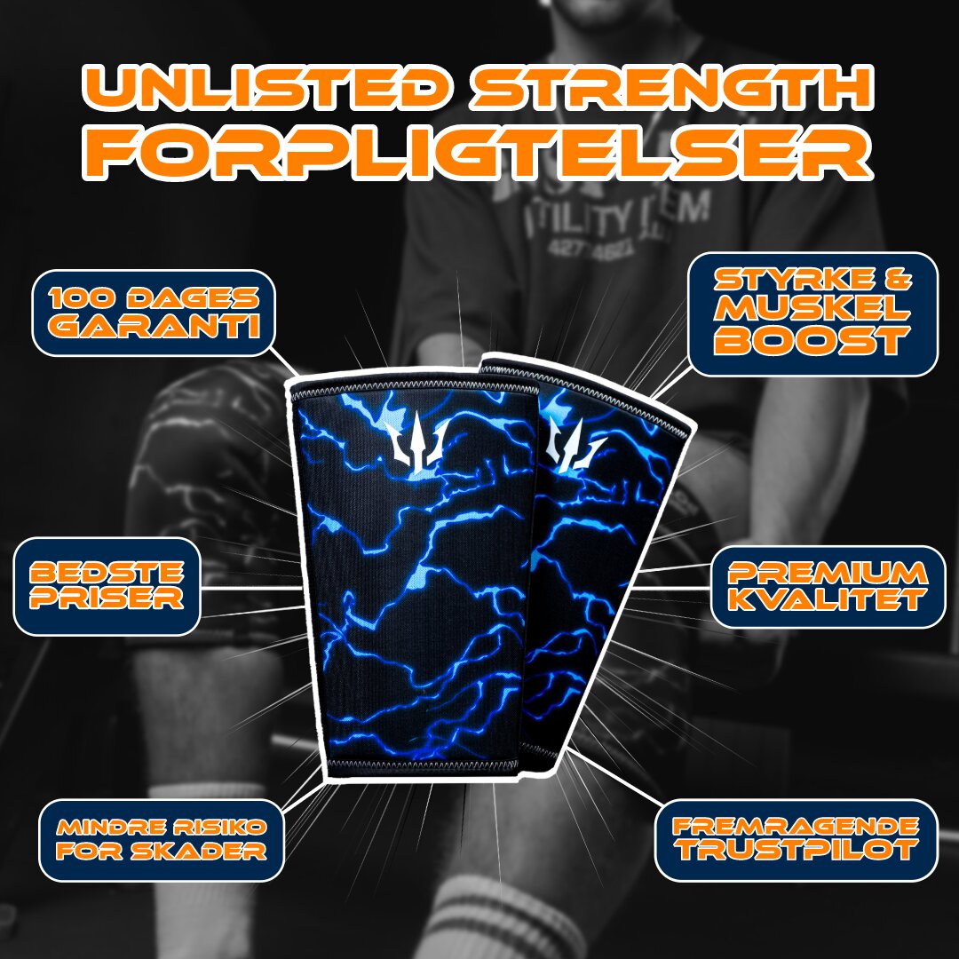 Fremhævelse af 6 forpligtelser Unlisted Strength tilbyder kunderne med knee sleeves i centrum og forpligtelserne ved hver side af dem