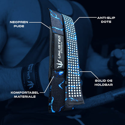Blue lightning Unlisted Strength lifting straps med fremhævet specifikationer